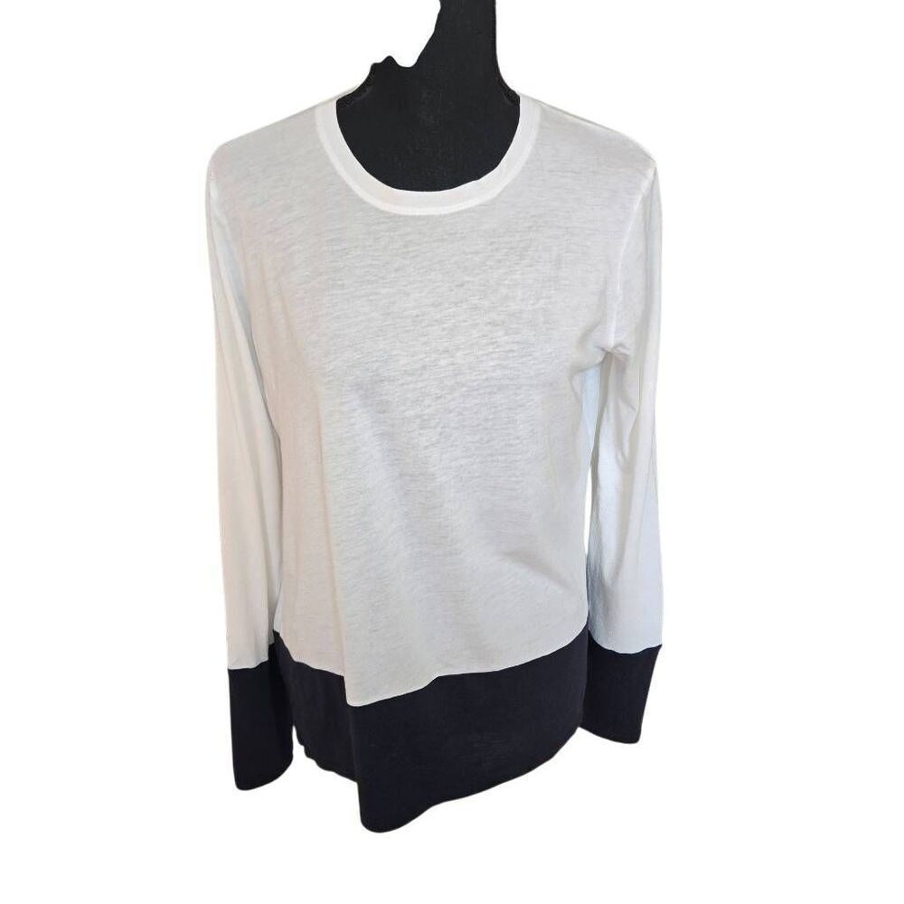 Vince Womens Long Sleeve Pima Cotton Blend White Navy Soft T Shirt Medium